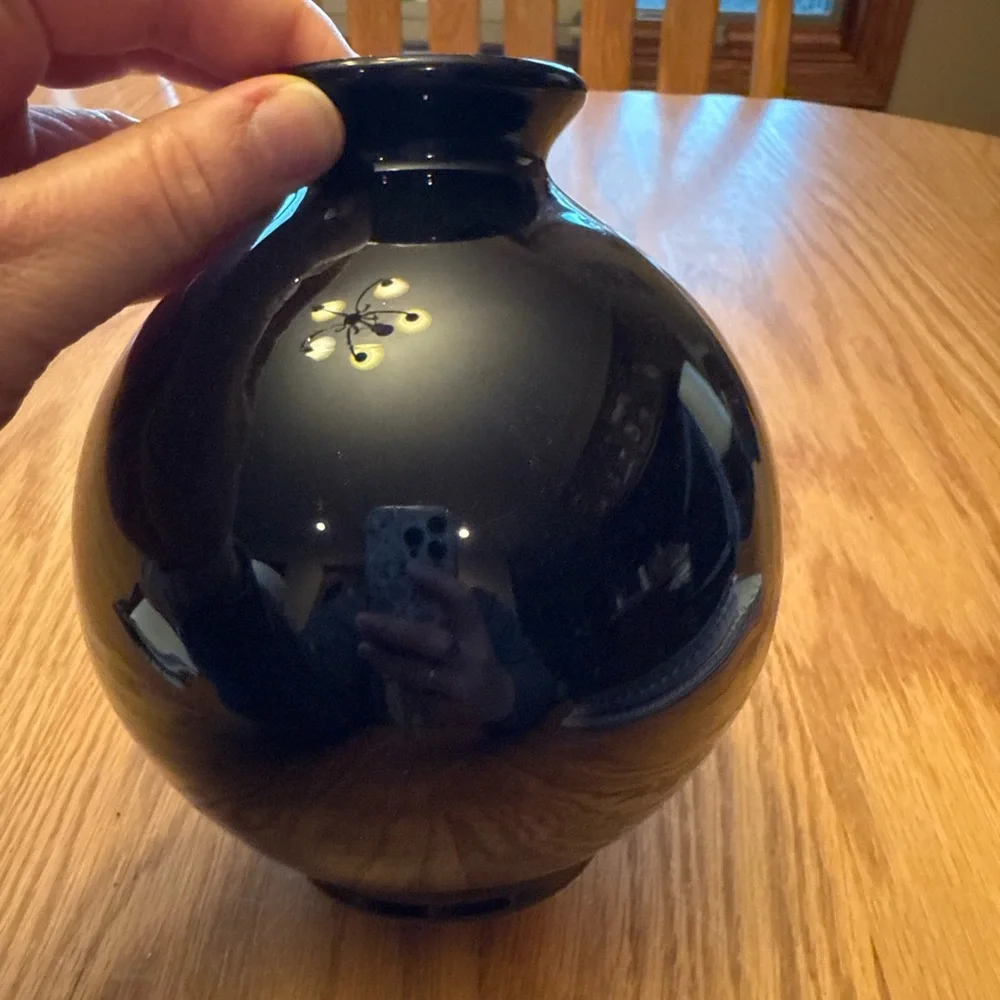 Vintage Black Glass Decorative Vase